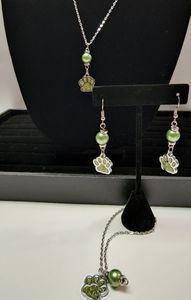 Handmade Light Green Paw Print Jewelry Set